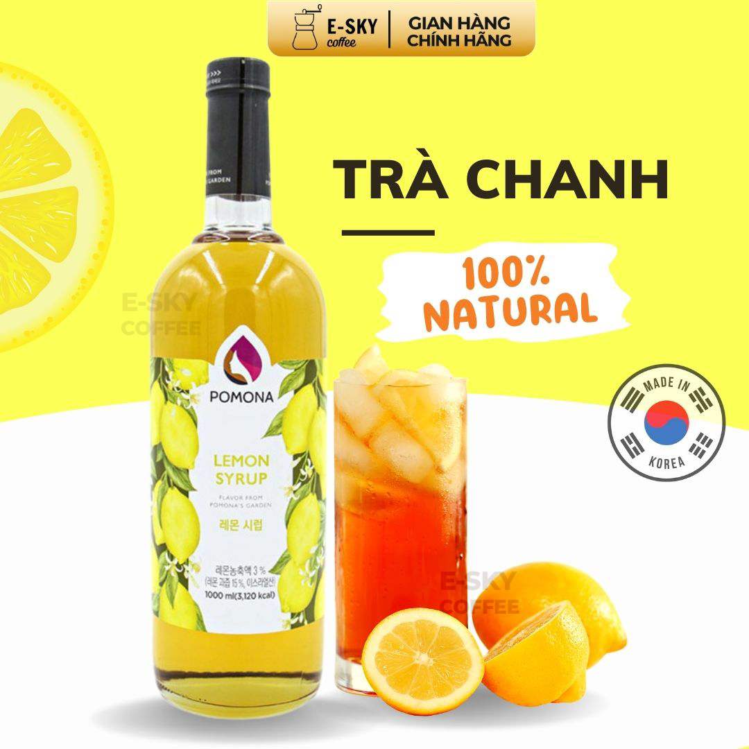 Siro Chanh Pomona Lemon Syrup Nguyên Liệu Pha Chế Hàn Quốc Chai Thủy Tinh 1 lít