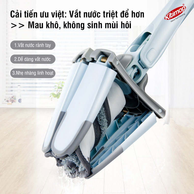 Cây lau nhà tự vắt loại X, lau khô lau ướt xoay 360 độ linh hoạt Kitimop-DRY