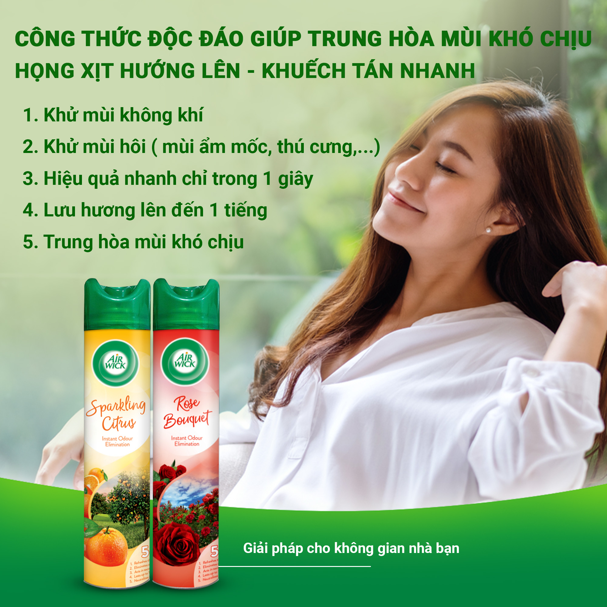 Combo 2 chai xịt thơm phòng, Air Wick, hương Cam Quýt &amp; Hoa Hồng, 300ml/chai