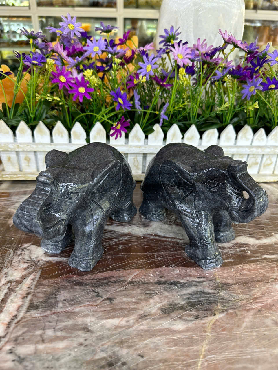 Tượng voi phong thủy đá cẩm thạch - Dài 15 cm