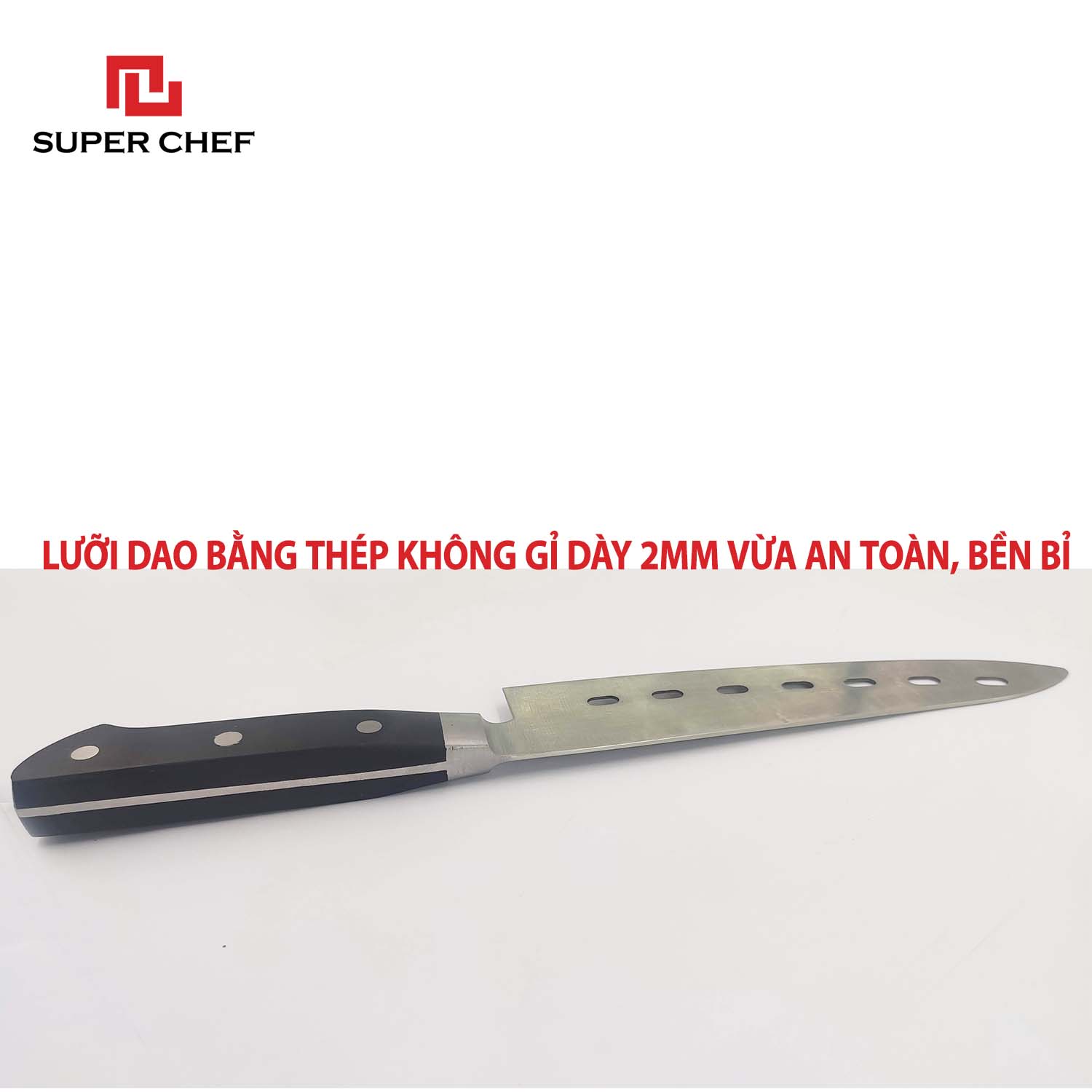 Dao Bếp Gyuto Dài Đa Năng Chính Hãng Super Chef Lưỡi Thép Cao Cấp, Không Gỉ Sét, Không Ăn Mòn, An Toàn Thực Phẩm, Công Nghệ Nhật Siêu Sắc Bén, Lâu Cùn Siêu Bền Và Tiện Lợi ( Lưỡi dài 18.5cm)