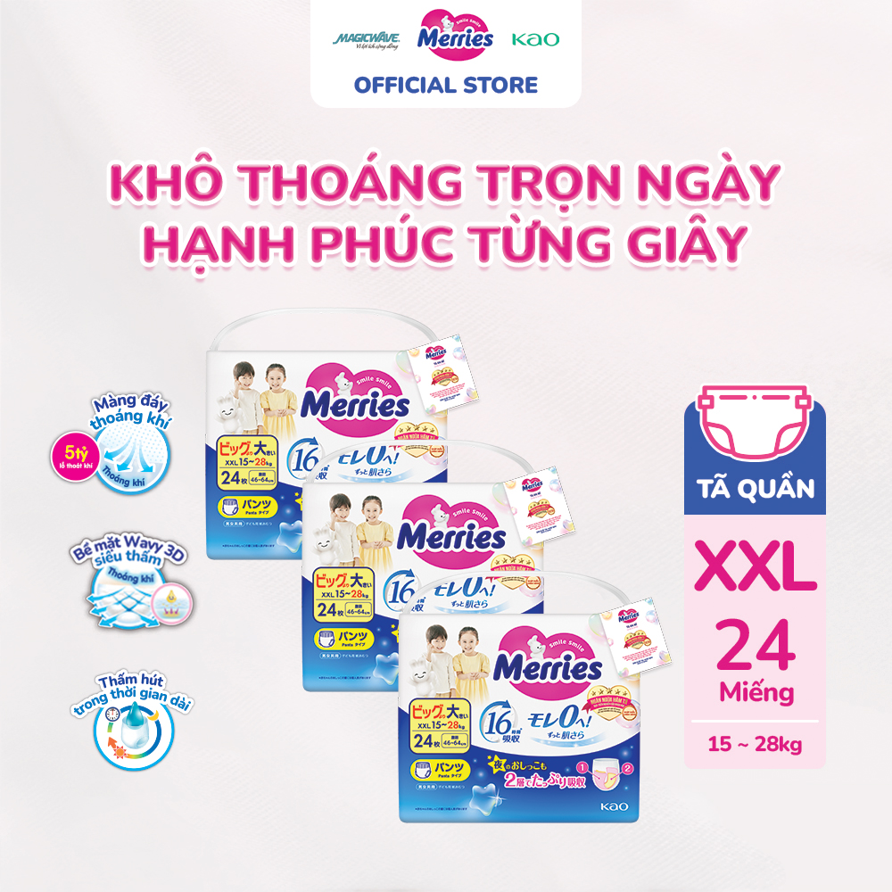 Combo 3 túi Tã quần Merries XXL24