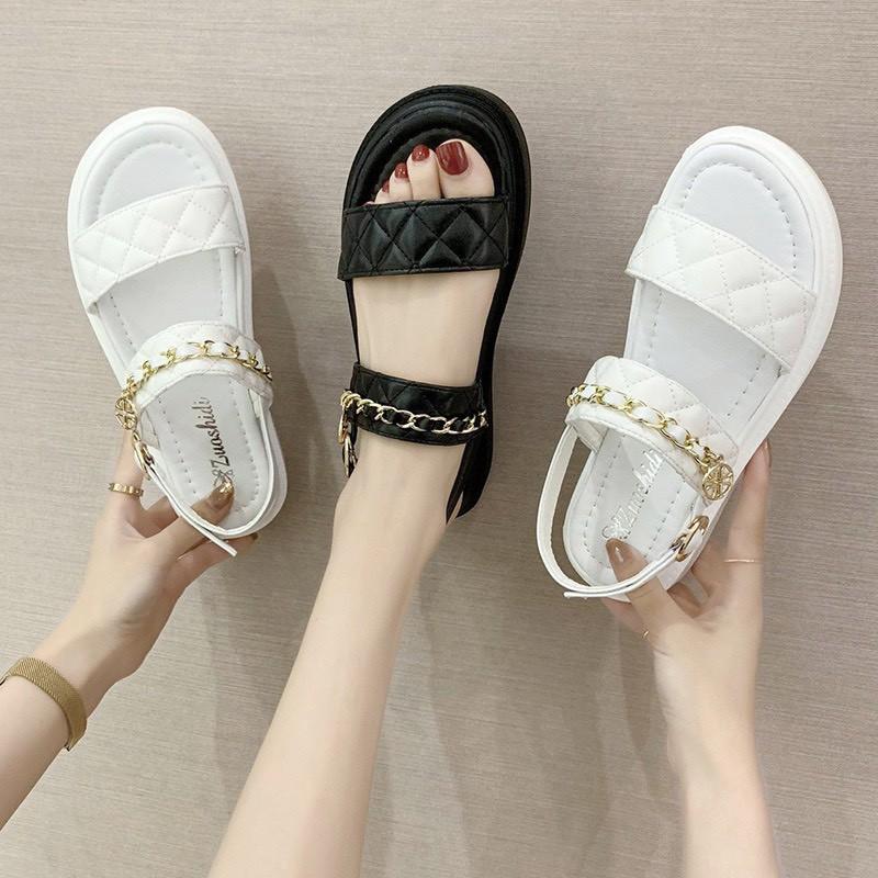 (2 Màu) Sandal nữ Trần Chỉ Viền Xích Kiểu Dáng Học Sinh Cực Đẹp