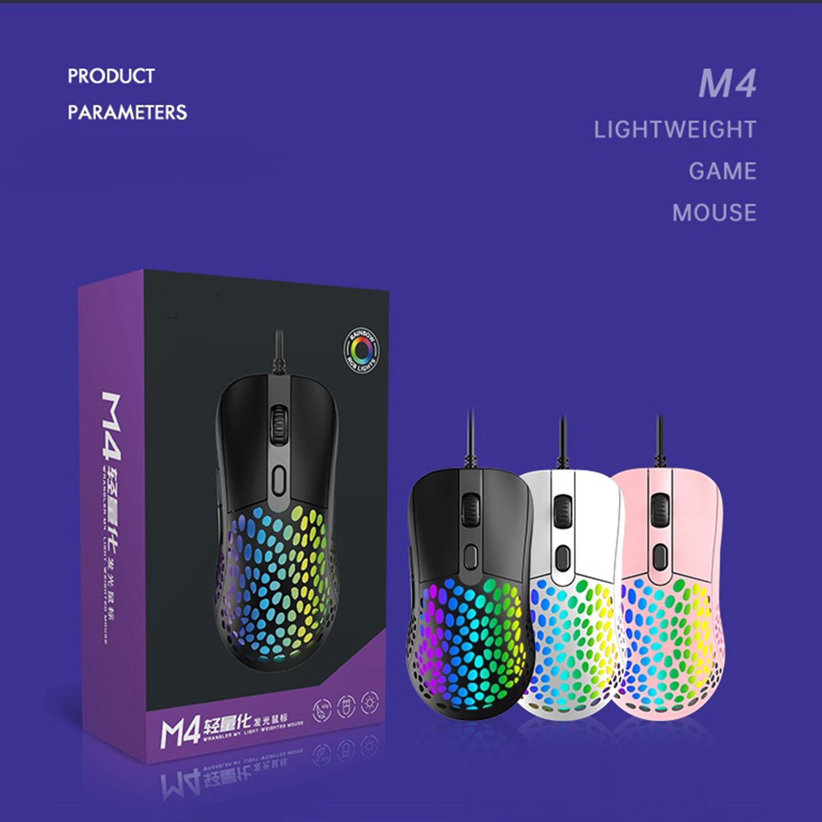 Ultralight RGB Gaming Mouse Wired Hollow-Out Design High Precision White