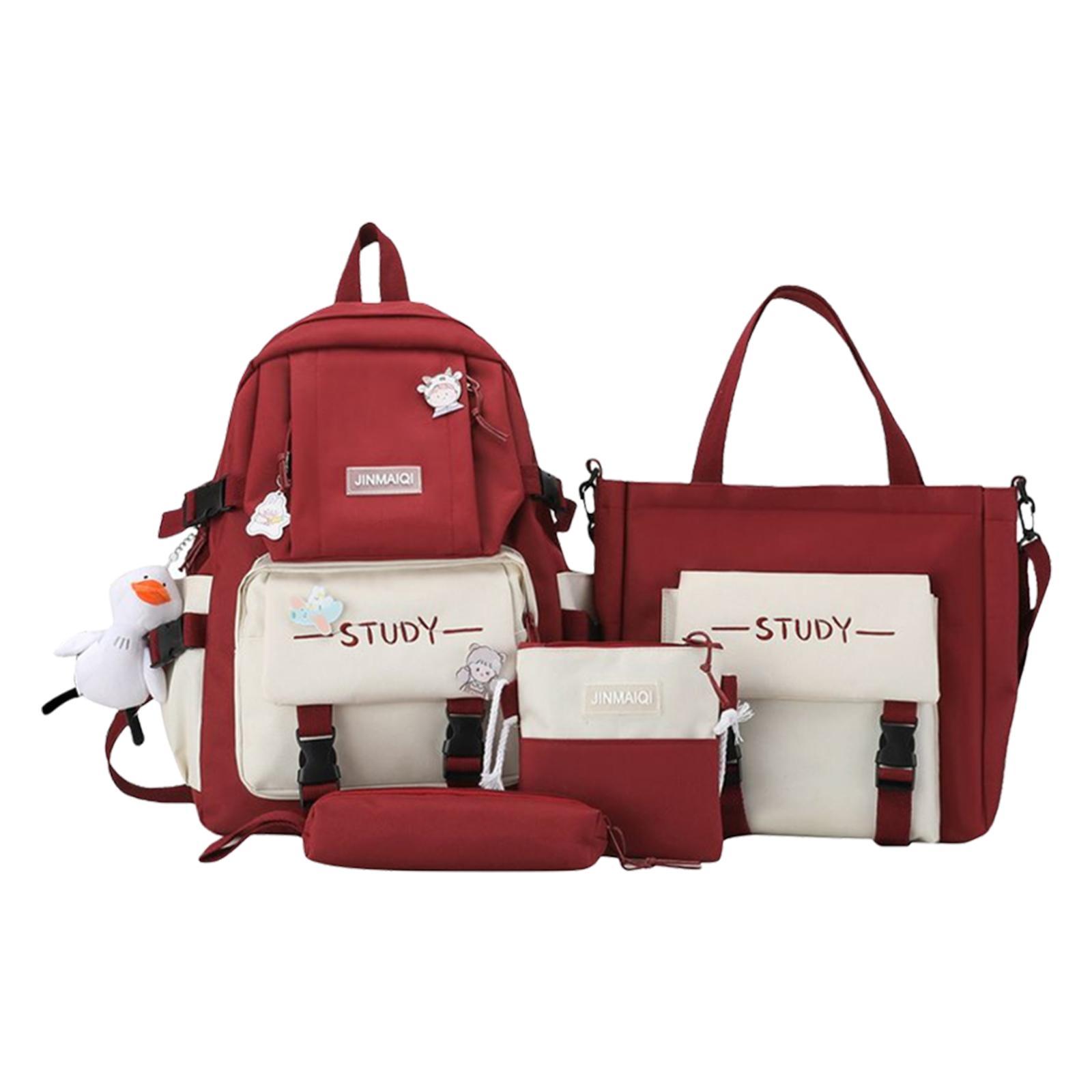 4Pcs/Set Teens Student Women Girls Canvas Tote Laptop Backpack Stylish Travel Diaper Bag Pencil Case Schoolbag Large Capacity