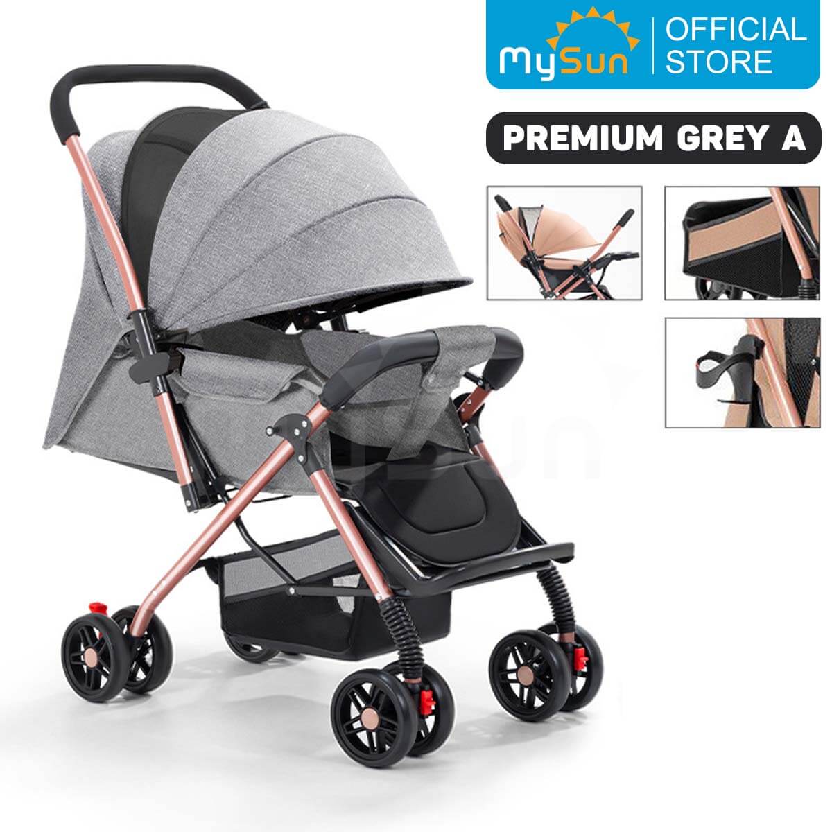 Xe đẩy 2 chiều nằm ngồi gấp gọn cho em bé sơ sinh 1 2 3 4 tuổi Premium MySun