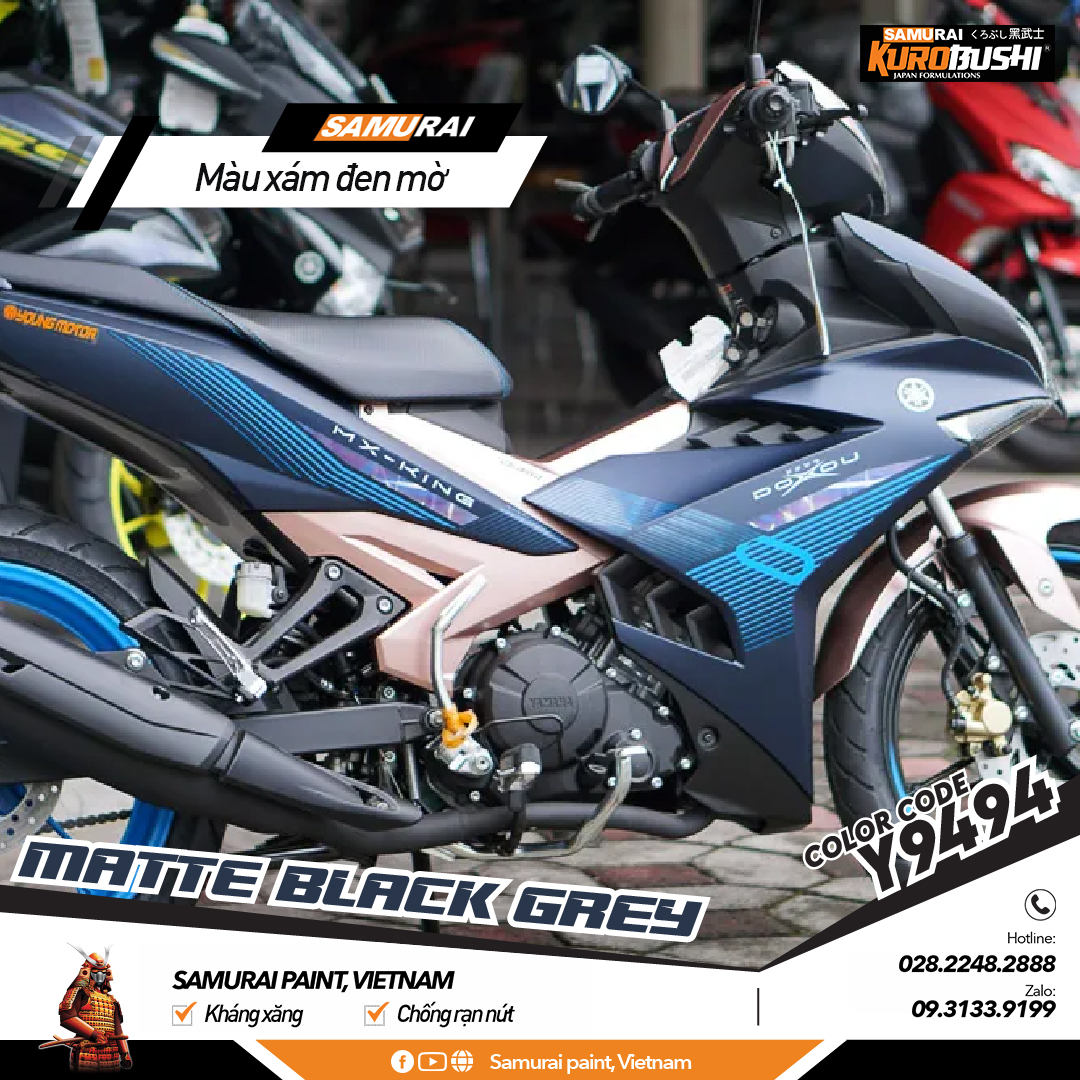 COMBO Sơn Samurai màu xám đen mờ Y9494 gồm 4 chai đủ quy trình độ bền cao