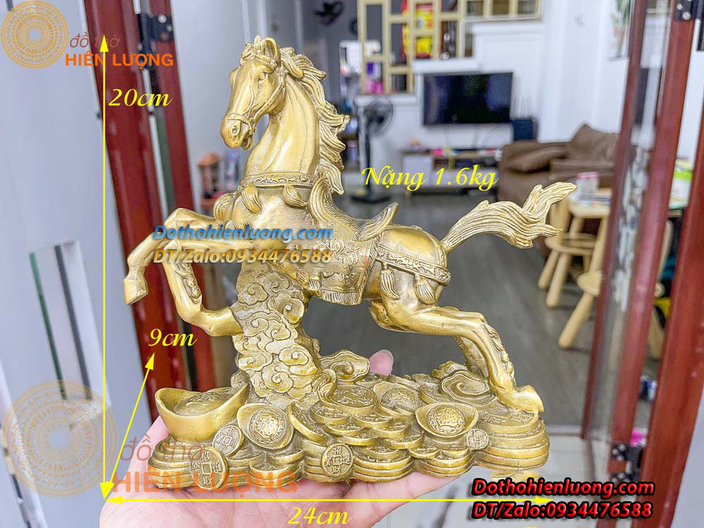 Tượng Ngựa Cưỡi Mây Bệ Tiền Bằng Đồng Nguyên Chất Kích Thước 24x9x20cm, Nặng 1,5kg - Đồ Thờ Hiên Lượng