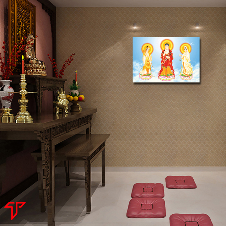 Tranh gỗ hình Phật giáo treo tường trang trí nhà cửa, nơi thờ cúng mẫu tam thánh, phật adida, thích ca mâu ni, Tranh Phật Giáo Tam Thánh 584