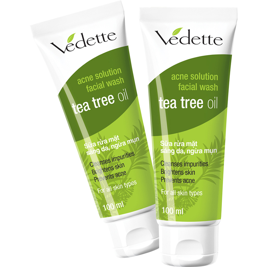 Combo 2 Sữa Rửa Mặt Sáng Da Ngừa Mụn Vedette Tràm Trà (Tea Tree Oil) - Tube 100ml