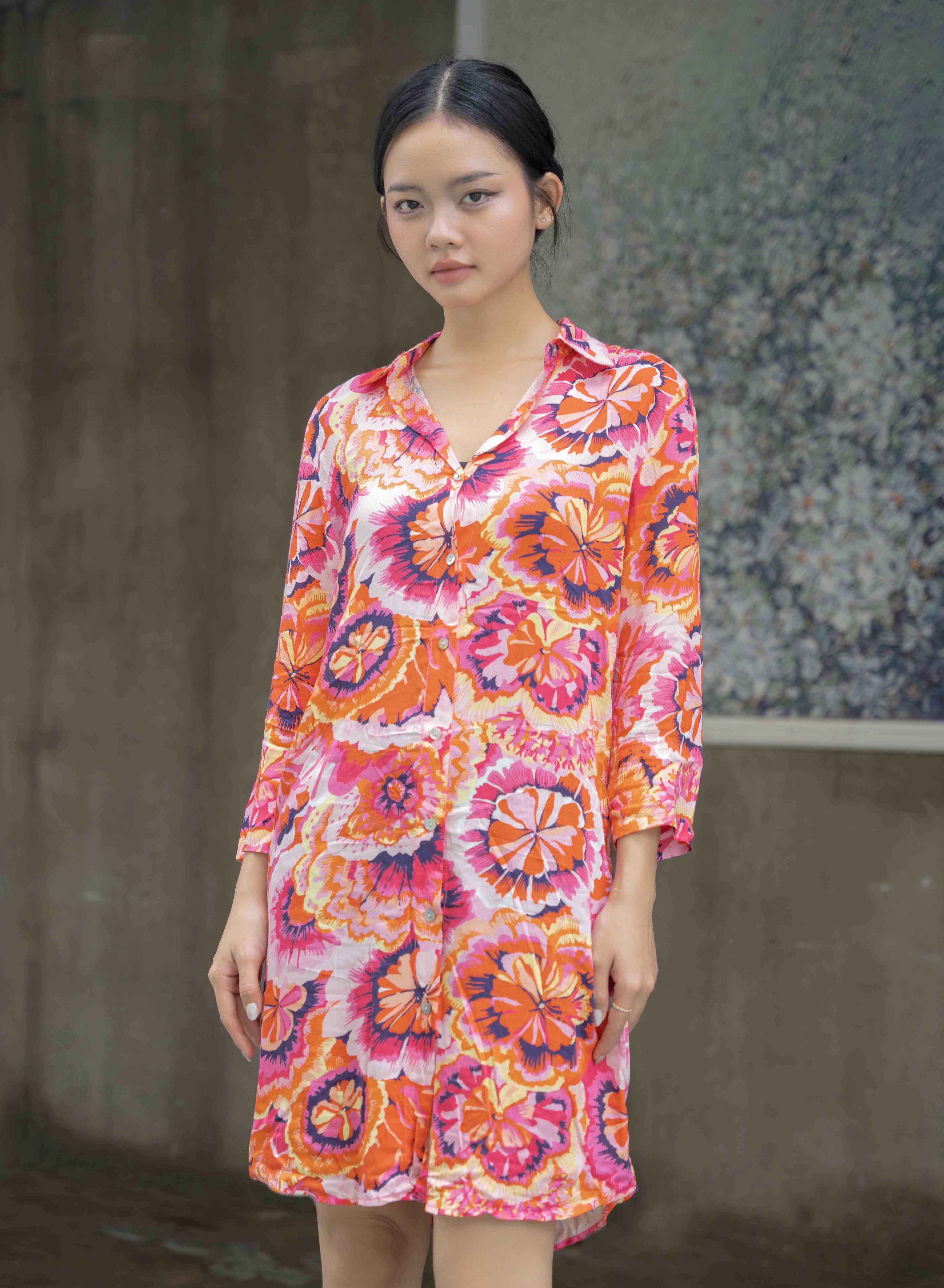 Đầm Sơ Mi Hoa Cotton Cao Cấp Luna Llena