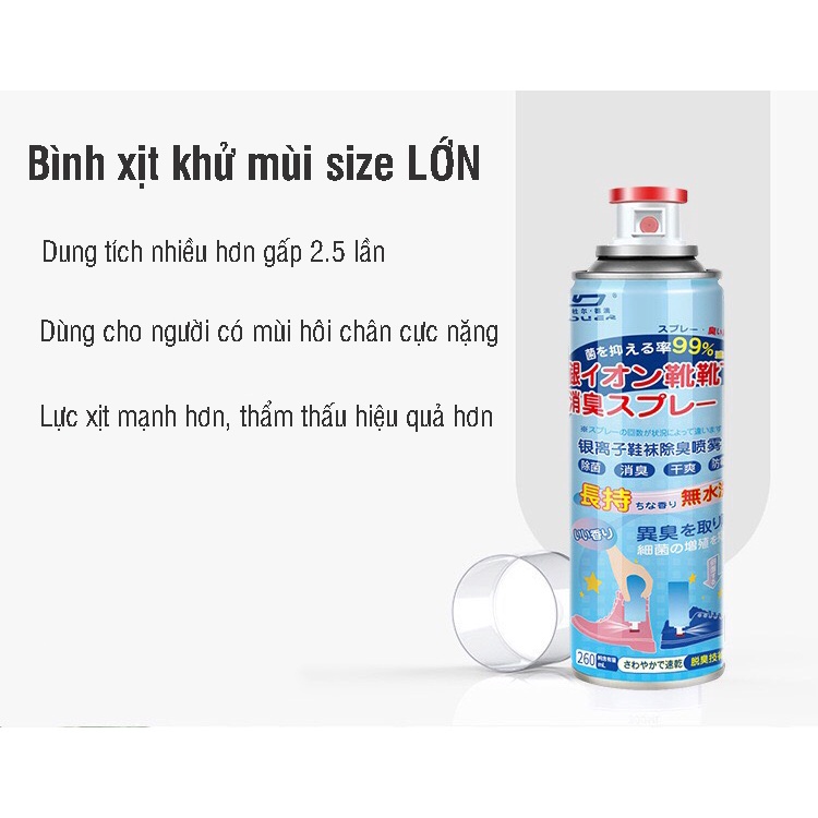 Bình Xịt Khử Mùi Hôi Chân + Hôi Giày Nhật Bản -Hạn Chế MỒ HÔi CHÂN-Duyệt Khuẩn- Mát Lạnh- Hương Thêm Giữ Cực Lâu Dài