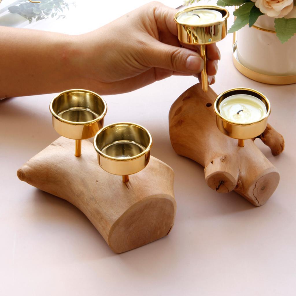Wooden Base Candle Holder Candlestick Tealight Home Office Desktop Decor