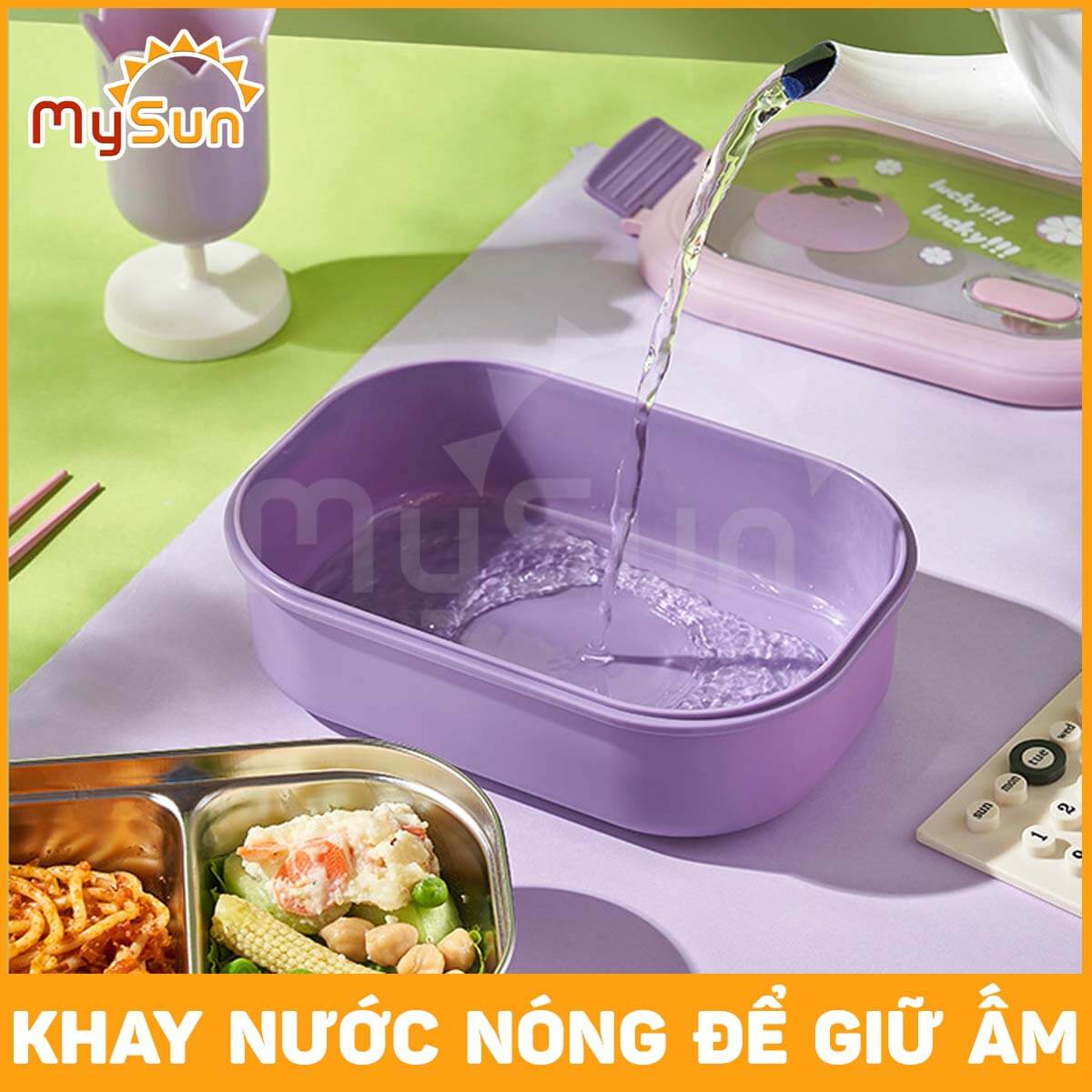 Hộp đựng cơm chia 2 NGĂN giữ nhiệt mini cute bằng nhựa - inox cho bé đi học, cho mẹ đi làm văn phòng MySun