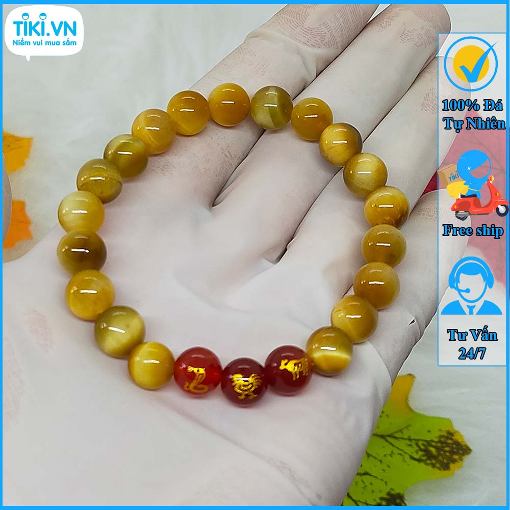 Vòng Tam Hợp Tỵ Dậu Sửu Đá Mắt Hổ Vàng Nâu - Vòng Tay Phong Thủy Mệnh Thổ - May Mắn Tài Lộc
