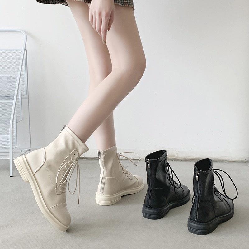 Bốt nữ buộc dây 2 kiểu đế thấp da mềm hàng QC (mã A-882