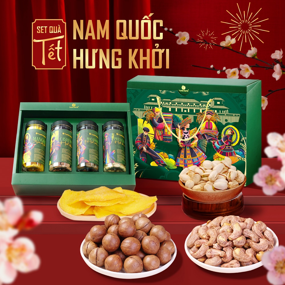 Hộp quà tết 2024 TANU NUTS, set quà tặng tết hạt dinh dưỡng sang trọng