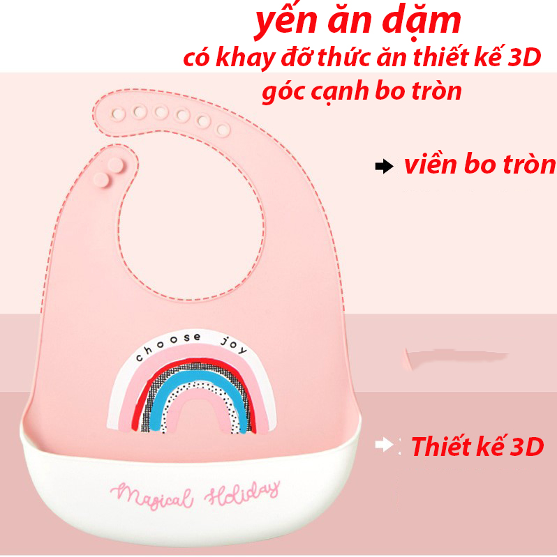 Yếm ăn dặm chất liệu silicon mềm nhẹ có máng chống thấm hình thú tiện dụng cho bé