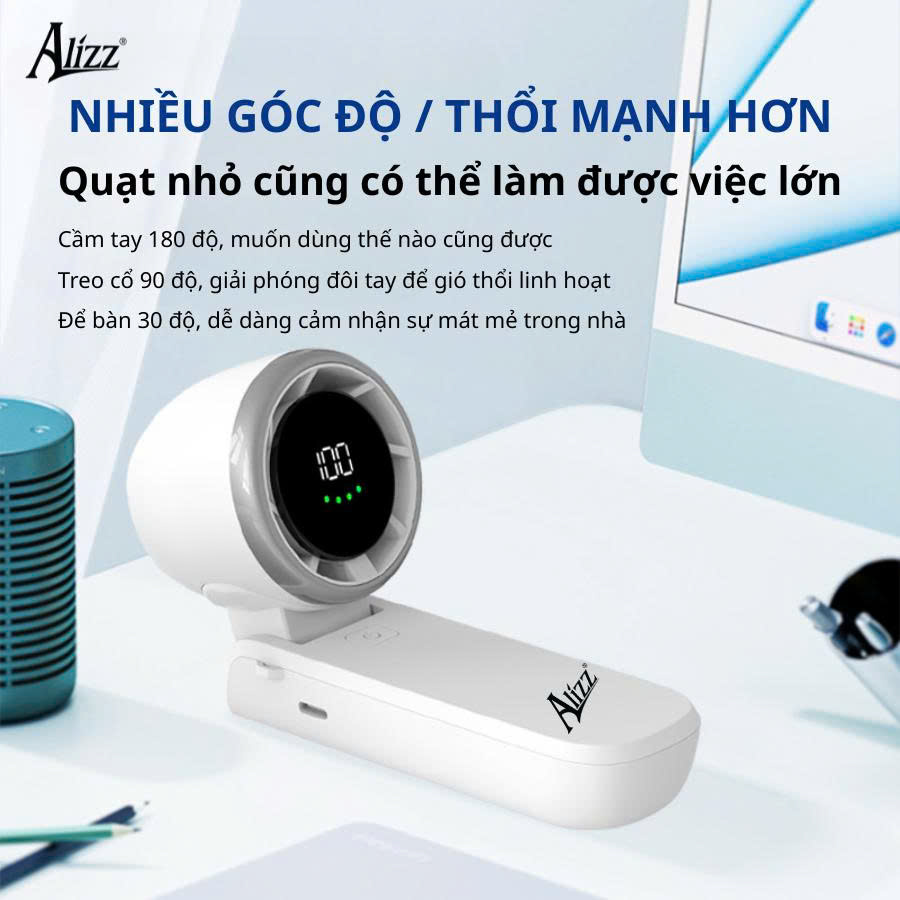 Quạt Cầm Tay Alizz Gấp Gọn Siêu Mát Al-14056 Màn Hình Led Kỹ Thuật Số Cao Cấp