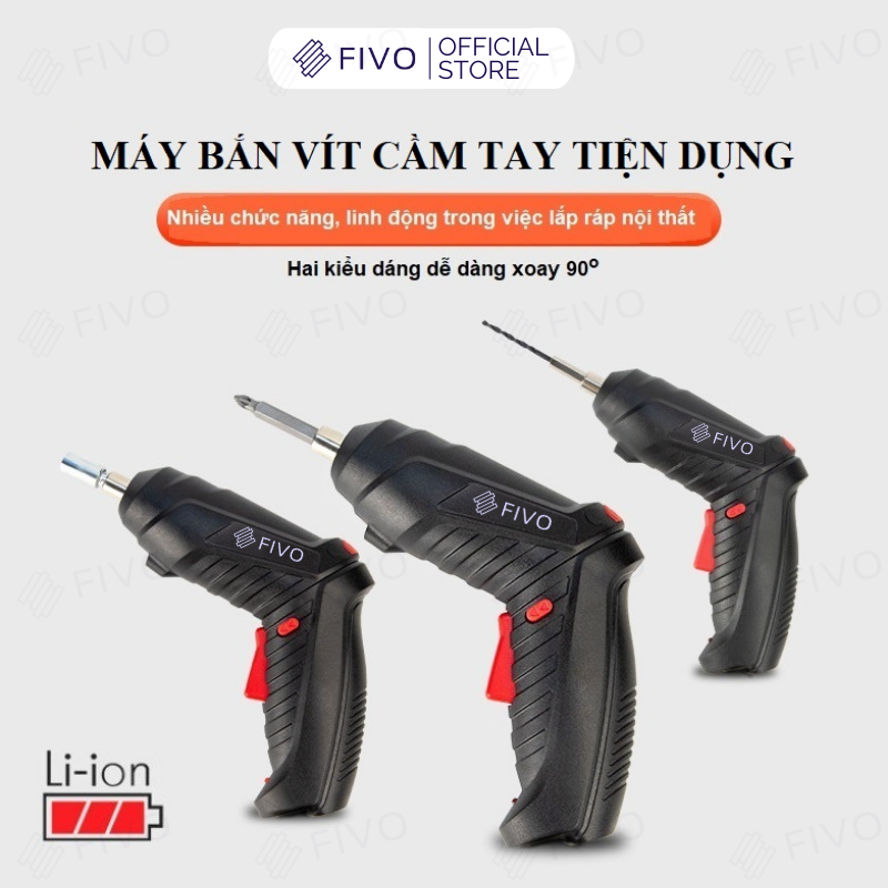 Máy Bắn Vít Dùng Pin Mini FIVO, Linh Động 2 Kiểu Dáng, Tặng Kèm Dây Sạc Và 2 Đầu Vít, Nhỏ Gọn Tiện Dụng