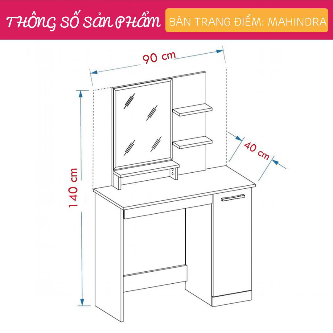 Bàn trang điểm gỗ hiện đại SMLIFE Mahindra  | Gỗ MDF dày 17mm chống ẩm | D90xR40xC140cm