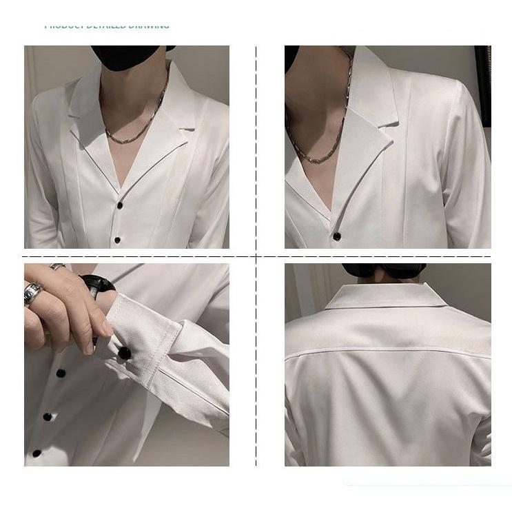 Áo sơ mi, áo sơ mi nam phong cách hàn quốc thiết kế trơn cổ vest siêu chất và độc lạ, nhẹ nhàng mà đầy thu hút - N34