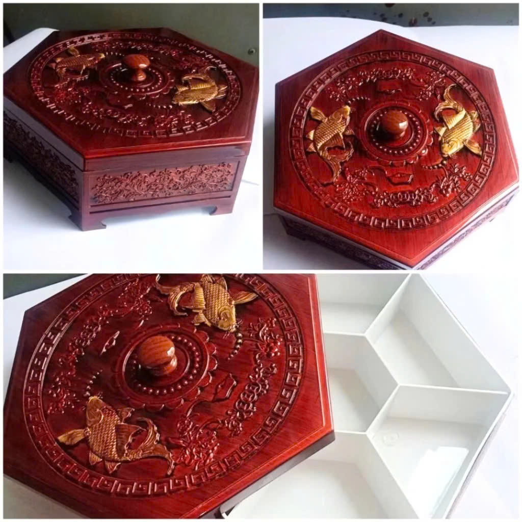 Khay Đựng Bánh Kẹo Mứt Tết Giả Gỗ Phúc Lộc Thọ – Hộp Mứt Tết Cá Chép Vàng 7 Ngăn Sang Trọng, Tiện Lợi - HÀNG CHÍNH HÃNG MINIIN