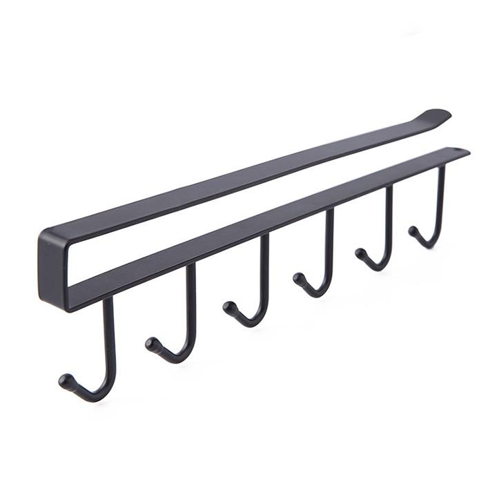 Giá 6 móc treo đồ đa năng, gắn cài kẹp dưới tủ kệ bếp quần áo để cốc ly