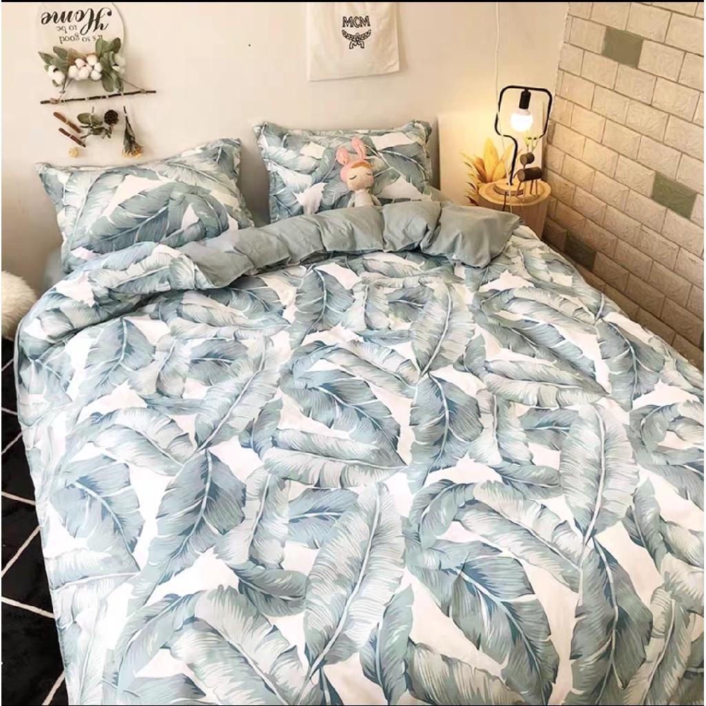 Bộ Vỏ Chăn Ga Gối Cotton Poly Nhập Khẩu - Lá chuối xanh
