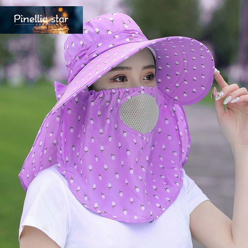 Mũ Nữ Mũ Che Nắng Nữ Mũ Đi Biển Ngoài Trời Mùa Hè, Mũ Chống Nắng UV Mũ Mặt Nạ Cổ Mũ Lưỡi Trai Chống Tia UV 360 - Purple Anti-Sai Breathable