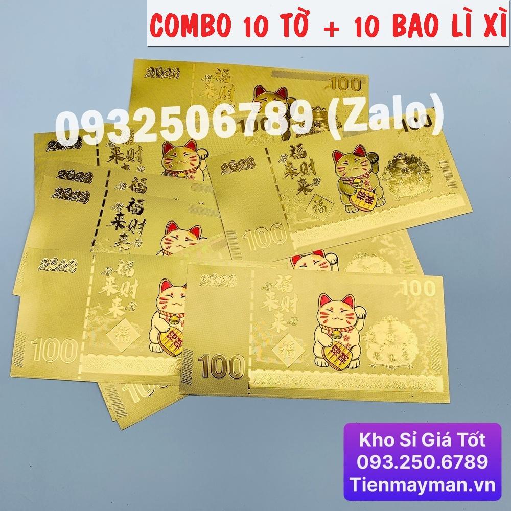 [GIÁ SỈ] COMBO 10 - Tờ Tiền Macao 100 Hình Con Mèo Mạ Plastics Vàng - Quà tặng ý nghĩa Tết Quý Mão - MẪU 1 - NELI