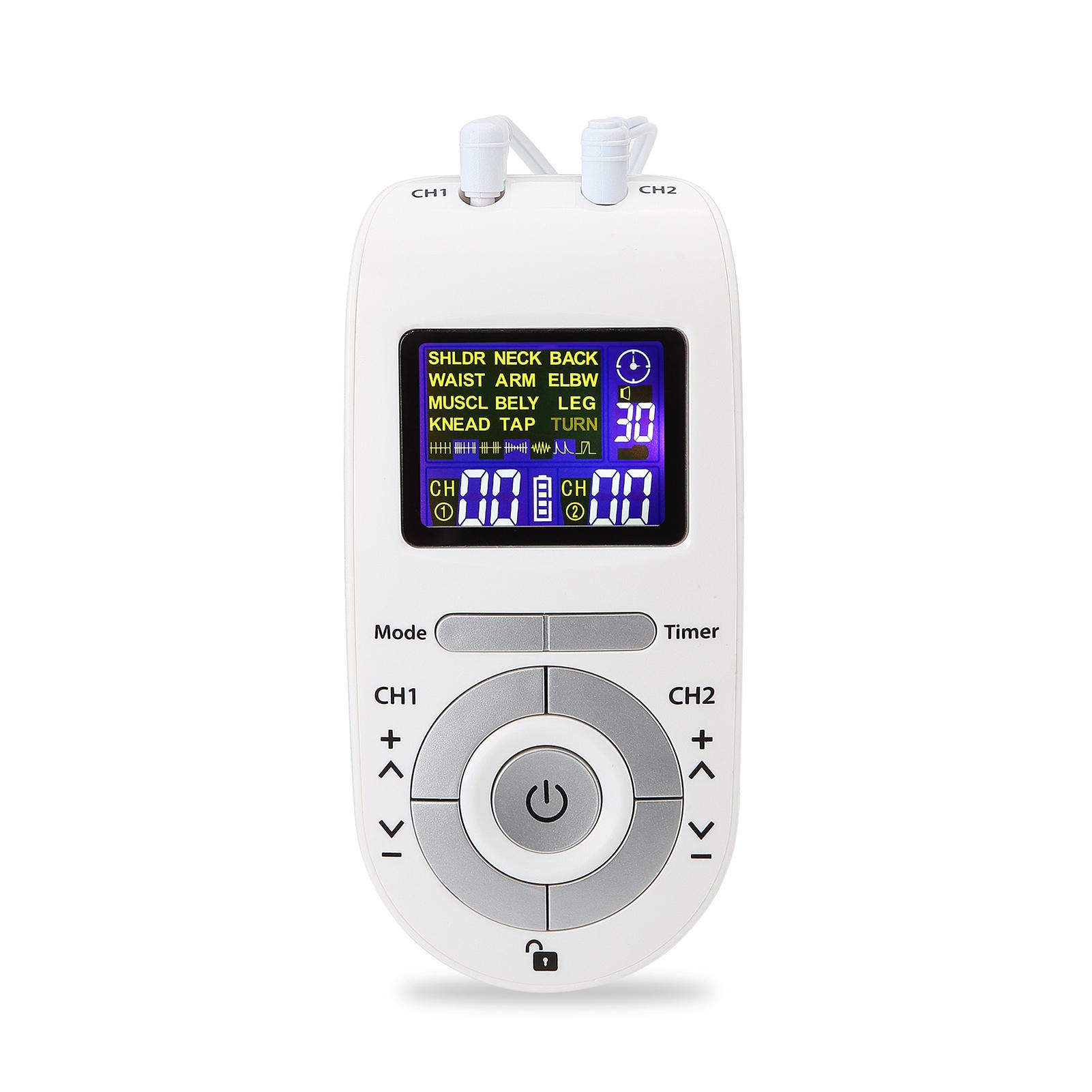 Dual-Channel TENS&EMS Device Pulse Massager Muscle Stimulator Unit 12 Massage Modes 40 Strength Levels Adjustable Timer