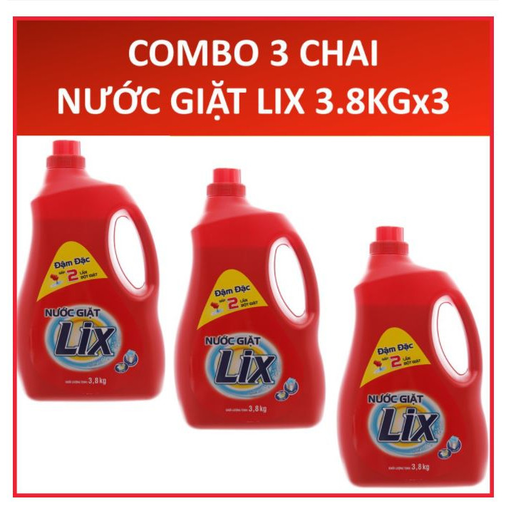 COMBO 3 chai nước giặt LIX Đậm đặc (Đỏ) 3.8LX3