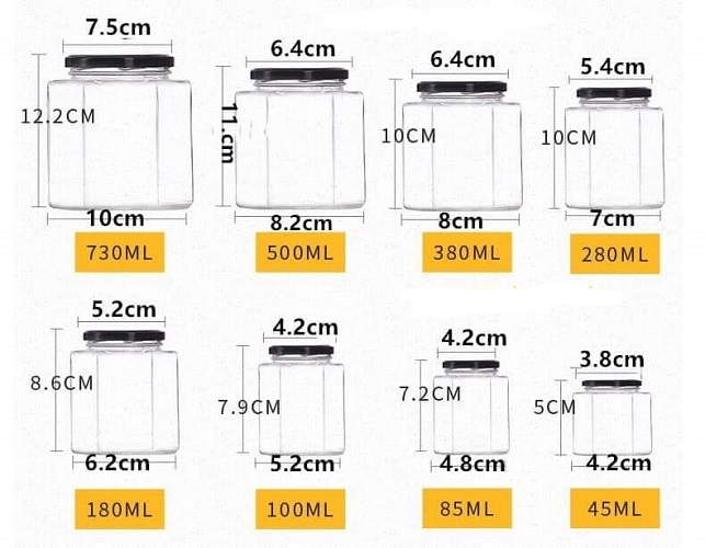 Hũ Lục Giác Nắp Thiết 45ml | 80ml |100ml | 180ml , Tùy Chọn Dung Tích