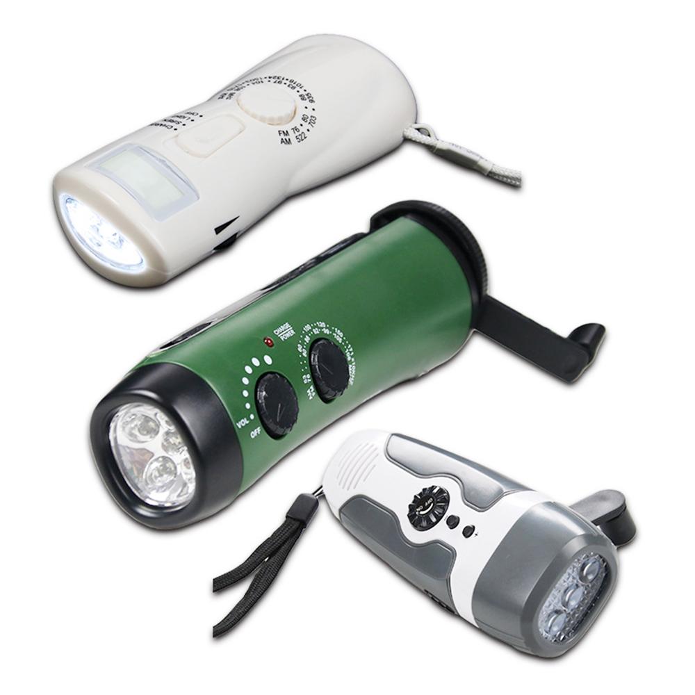 Khẩn Cấp LED-Đèn Pin Quay Tay Đài AM/FM Báo Động SOS Ngân Hàng Điện Di Động Bộ Sạc Điện Thoại Cho Gia Đình, Cắm Trại Ngoài Trời, Đi Bộ Đường Dài USB Có Thể Sạc Lại