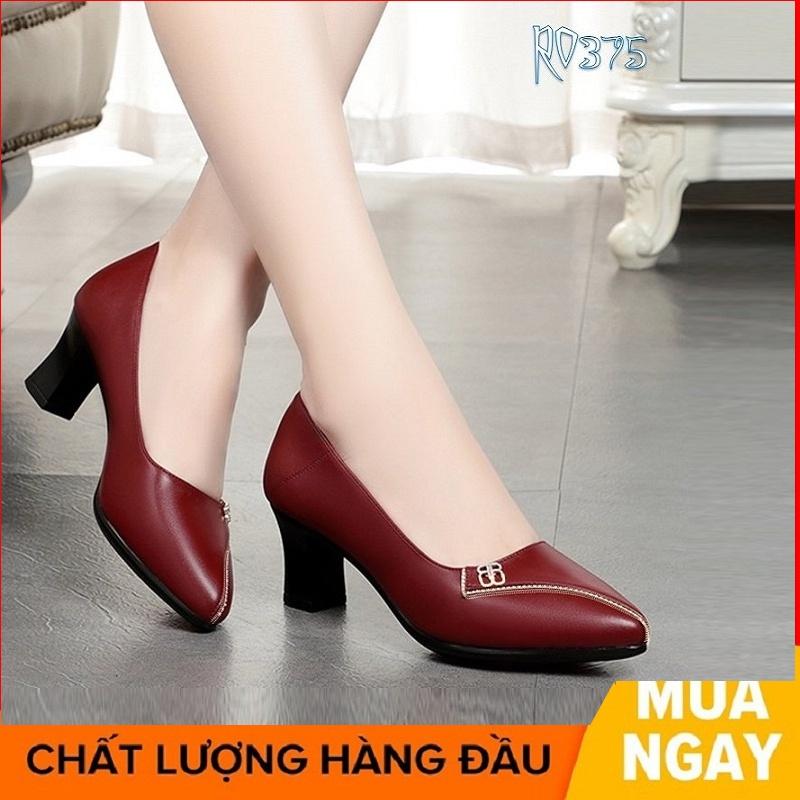 Giày cao gót nữ đẹp đế vuông 5 phân hàng hiệu rosata ba màu đen đỏ kem ro375