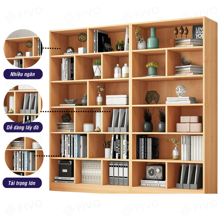 Kệ Sách Đứng Gỗ MDF FIVO FB70 6 Tầng Chia Nhiều Ngăn - Hàng Chính Hãng