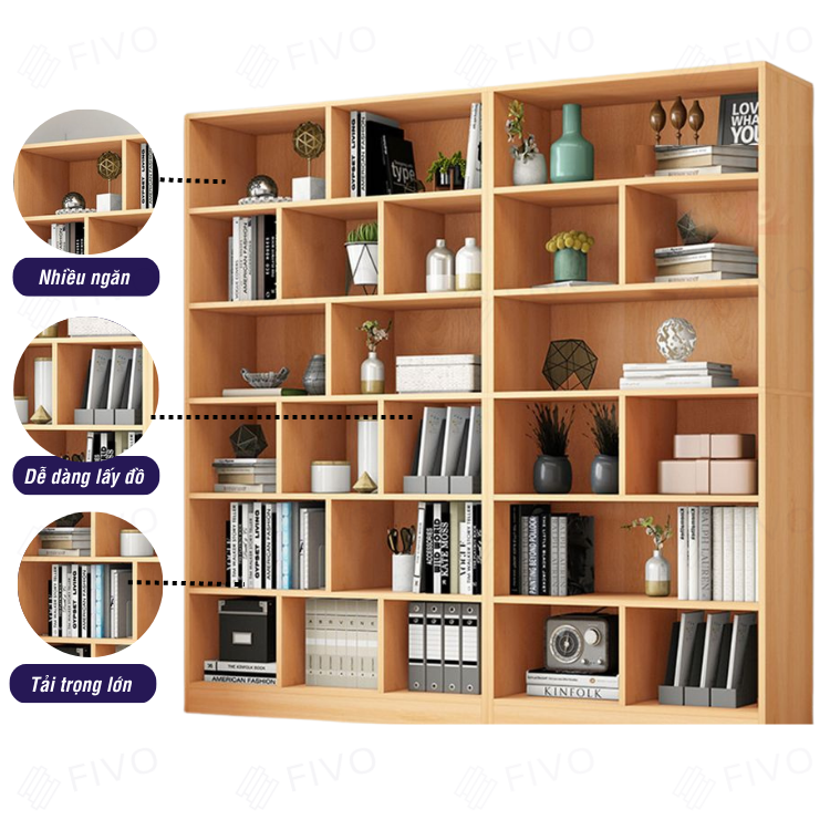 Kệ Sách Đứng Gỗ MDF FIVO FB70 (80 x 24 x 178cm) 6 Tầng Chia Nhiều Ngăn (Có Tấm Lưng Phía Sau) - Hàng Chính Hãng