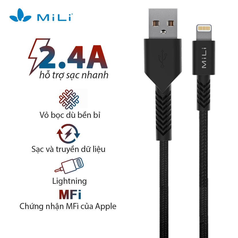 Dây Cáp Sạc Lightning Cho Iphone MiLi 1.2m HI-L06 - Hàng Chính Hãng