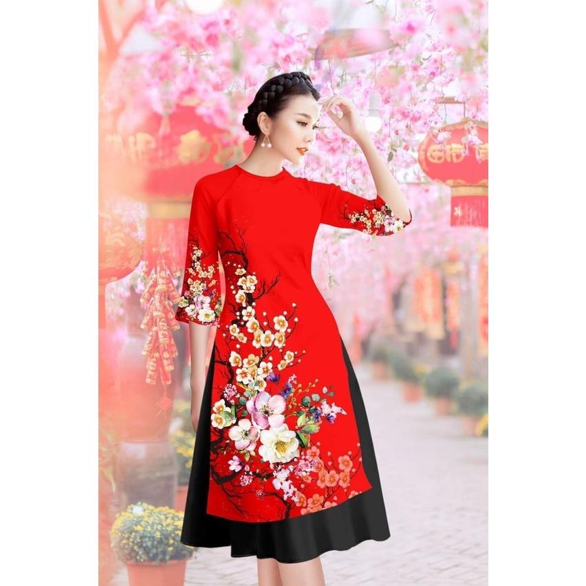 Set Bộ Áo Dài Lụa Hoa Mai Hàng Thiết Kế Cực Sang Trọng Quý Phái - BY2115