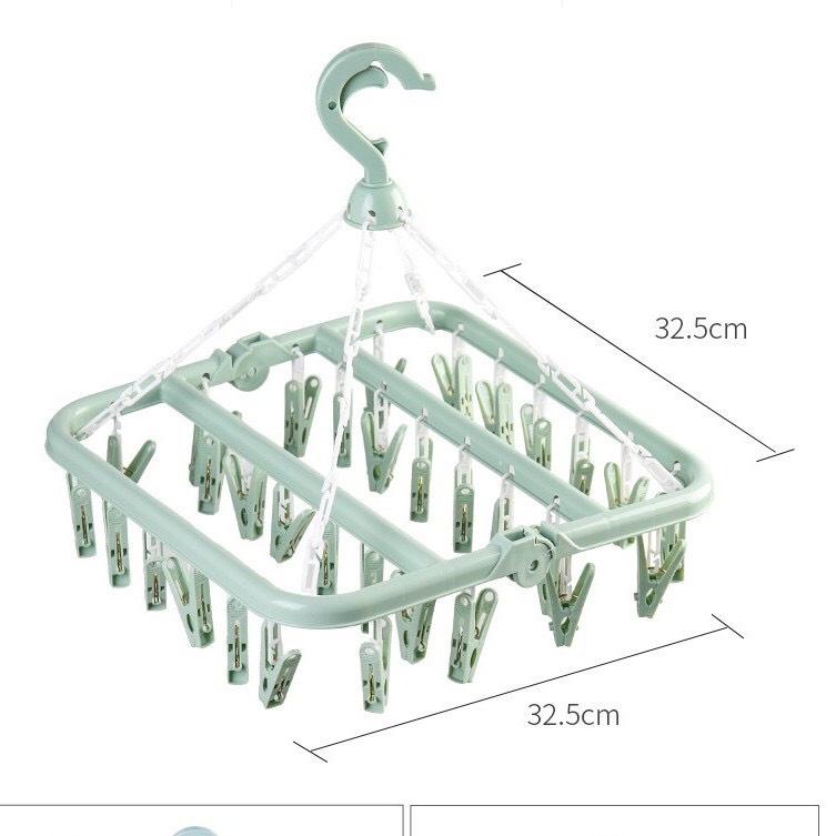 Móc chùm phơi quần áo trẻ em 32 kẹp TOBE - Xanh - Hàng TOBÉ