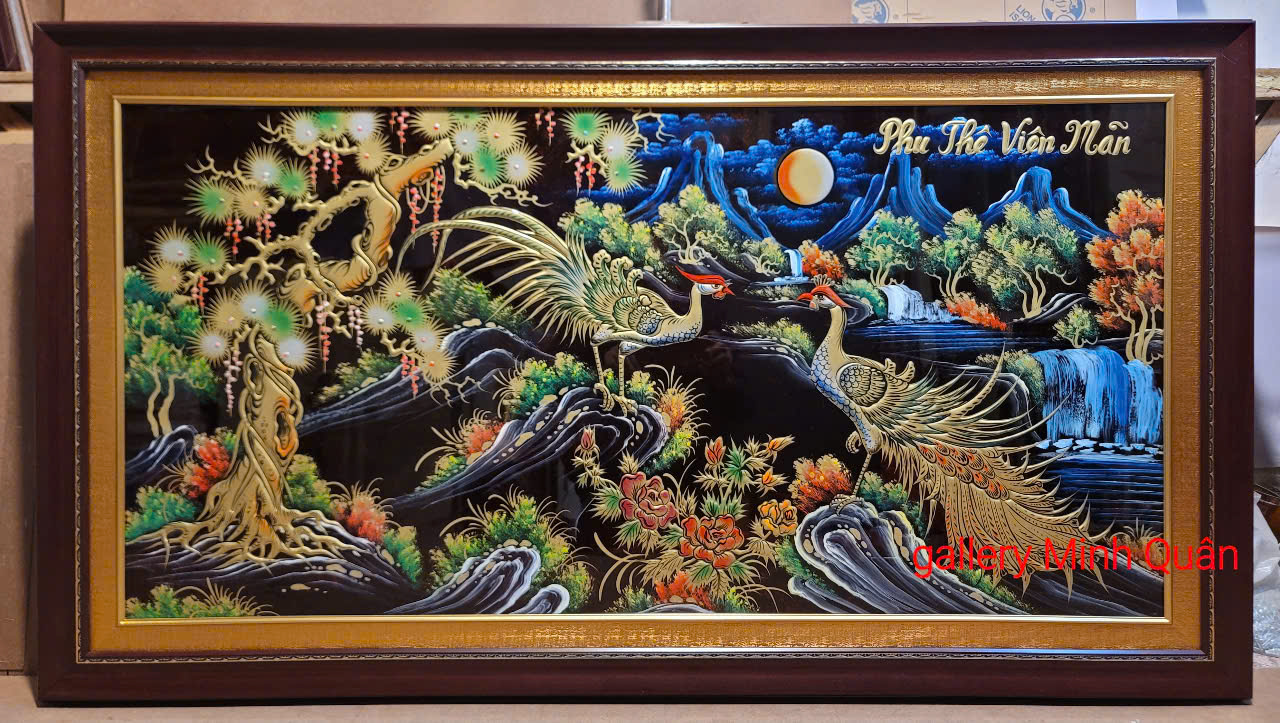 Tranh sơn mài thếp vàng Đôi Chim Công