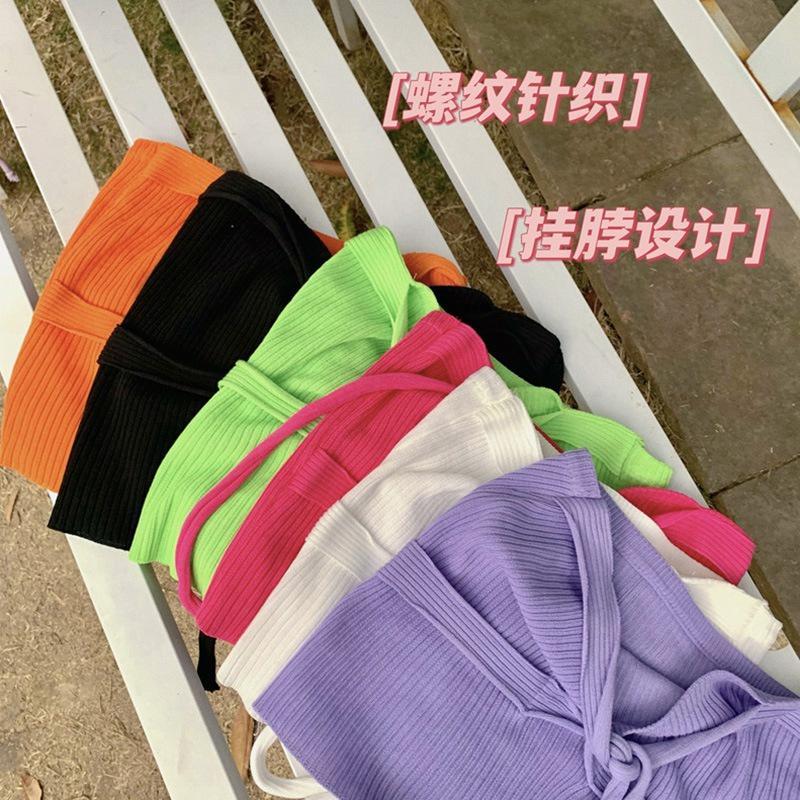 Áo Croptop Dệt Kim Không Tay Màu Trơn Phong Cách Hàn Quốc Quyến Rũ Dành Cho Nữ