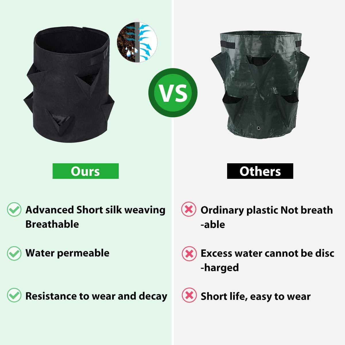 Túi trồng dâu tây, 2PCS 40L/10 gallon túi rau, túi trồng vải không dệt với cửa sổ, túi nước mắt