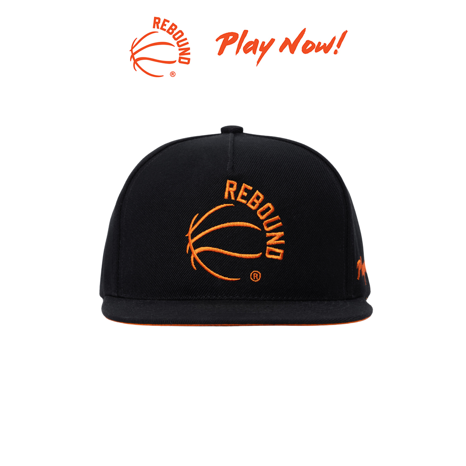 Nón Snapback REBOUND - Play Now! đen Logo cam thêu sắc nét Khóa bấm kim loại chắc chắn Free size