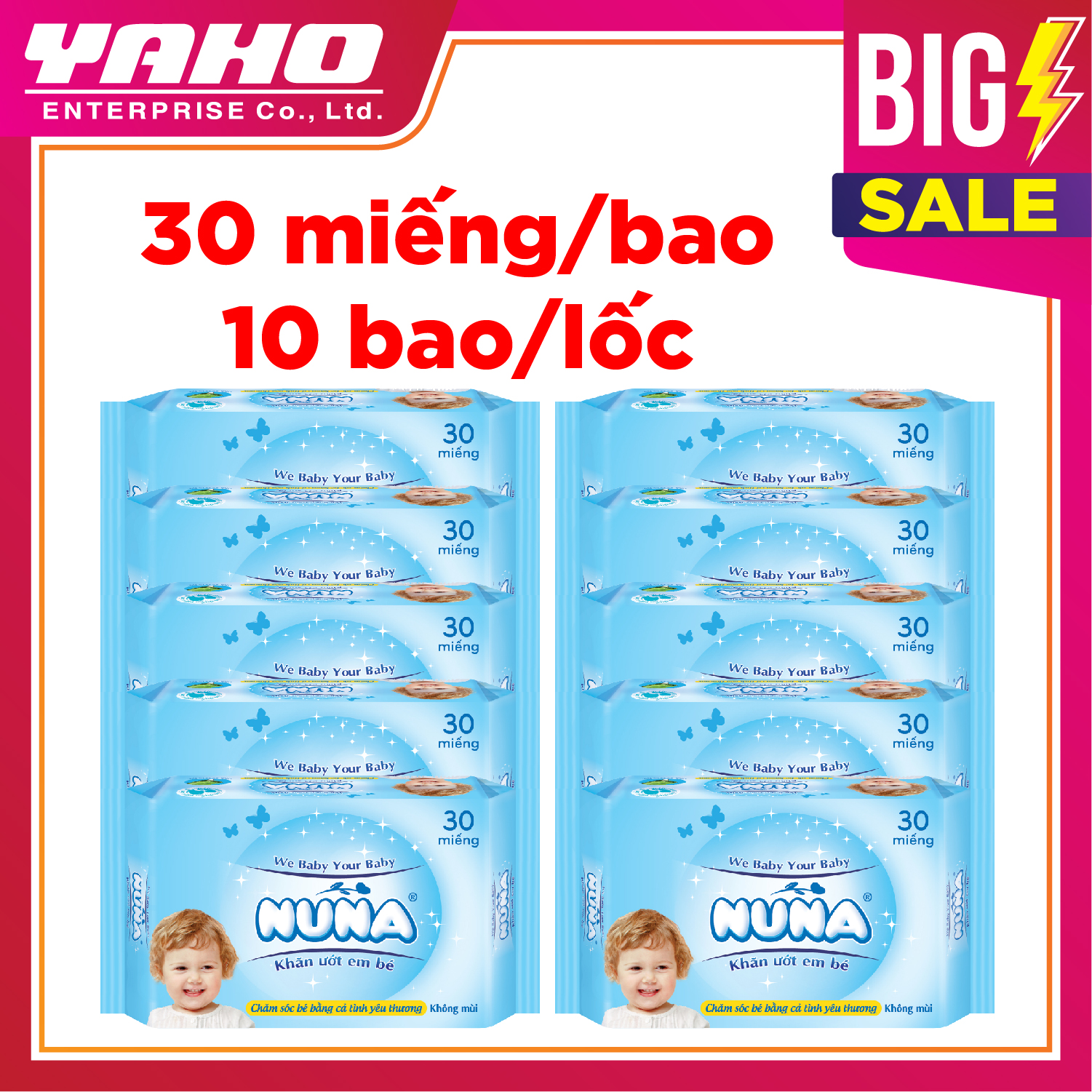 Lốc 10 Gói Khăn Ướt Em Bé Nuna (30 Tờ x 10)