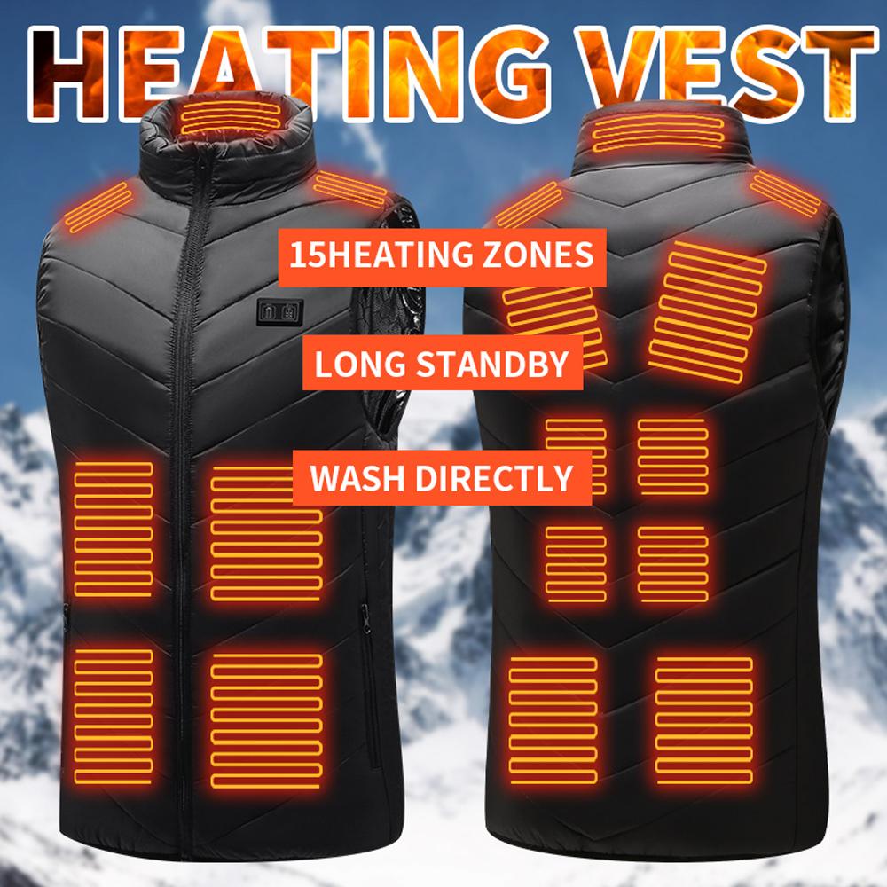 Heated Vest for Men Women 15-Zone Winter Electric Heating Vest Washable Heating Jacket with 3 Heating Levels