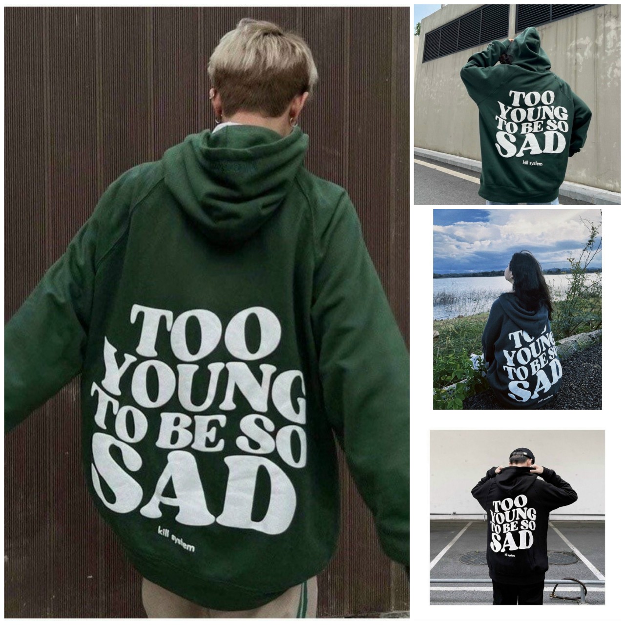 Áo Hoodie TOO YOUNG SAD Form Rộng Unisex Hàn Quốc - FREESHIP Khoác Nỉ Nam Nữ Có Nón Mũ Chống Nắng - Thu Đông