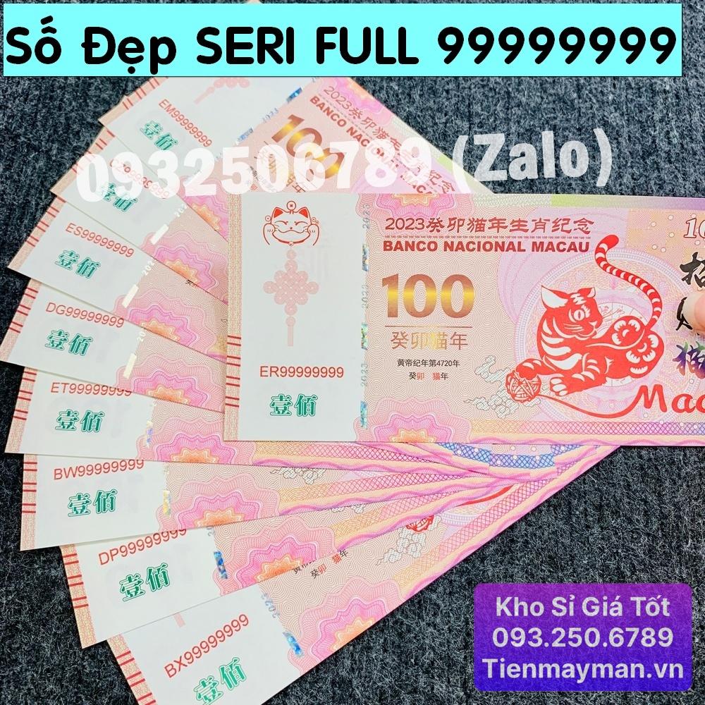 SERI ĐẸP FULL 99999999 - Tiền in hình con Mèo Macao 100 lì xì tết 2023, kèm bao lì xì tết