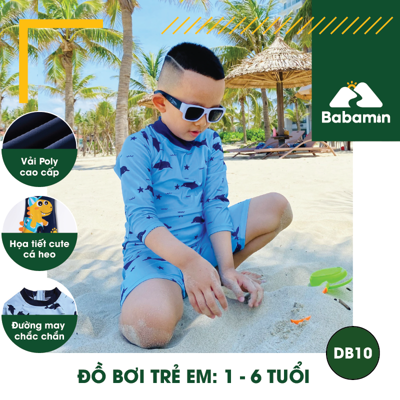 Đồ Bơi Trẻ Em Liền Thân 1 - 6 Tuổi - Babamin - Họa Tiết Cá Heo Dễ Thương - DB10